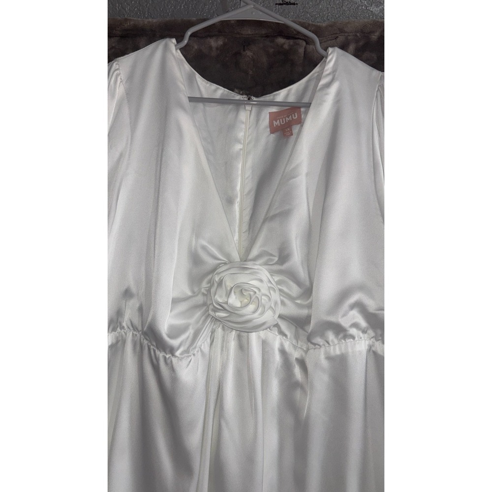 Show Me Your Mumu Rosetta Mini Dress Womens 1X White Luxe Satin Lined Floral - Picture 6 of 13